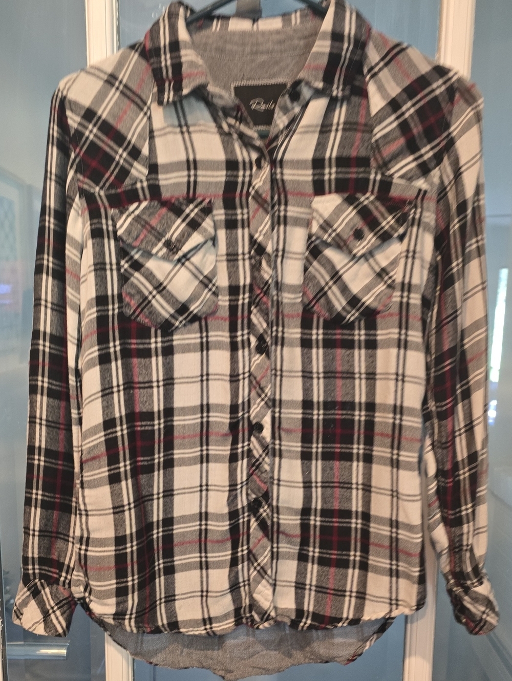 Rails Women's Plaid Button-Down Shirt - Black & White with Red Accents Size XS